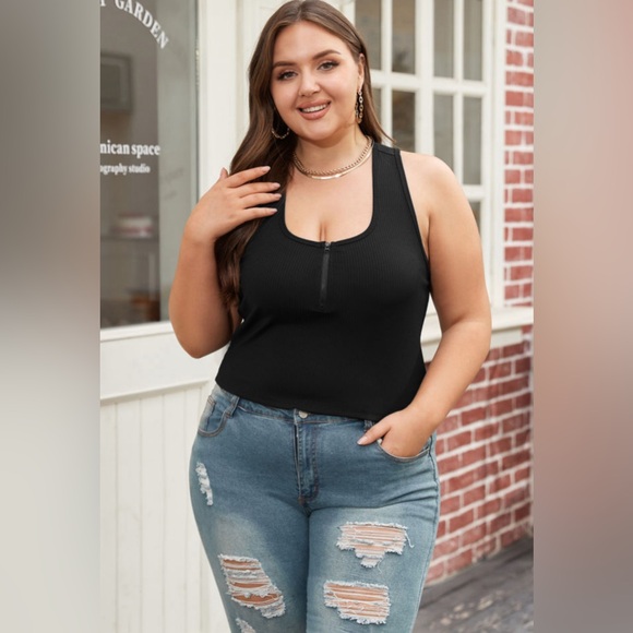 Zipper Front Racerback Ribbed Tank Top - Picture 3 of 8